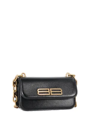 Balenciaga Logo Plaque Textured Chained Crossbody Bag