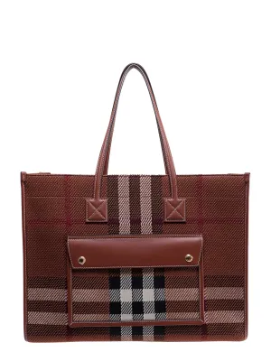 Burberry Medium Knitted Check Freya Tote Bag