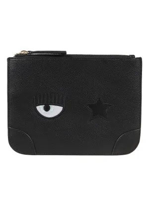 Chiara Ferragni Logo-Patch Zipped Clutch Bag