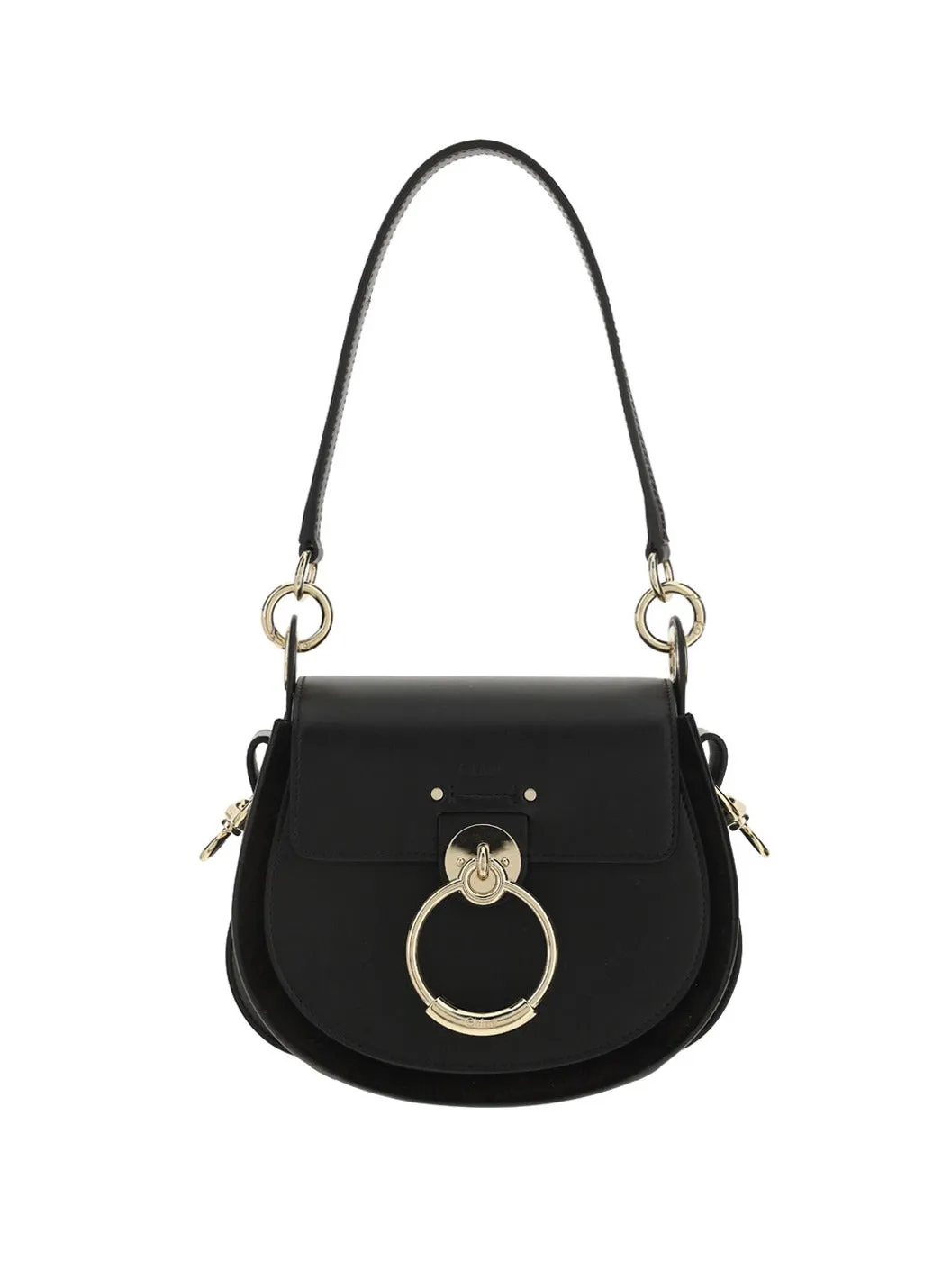 Chlo Tess Logo Embossed Ring Embellished Shoulder Bag