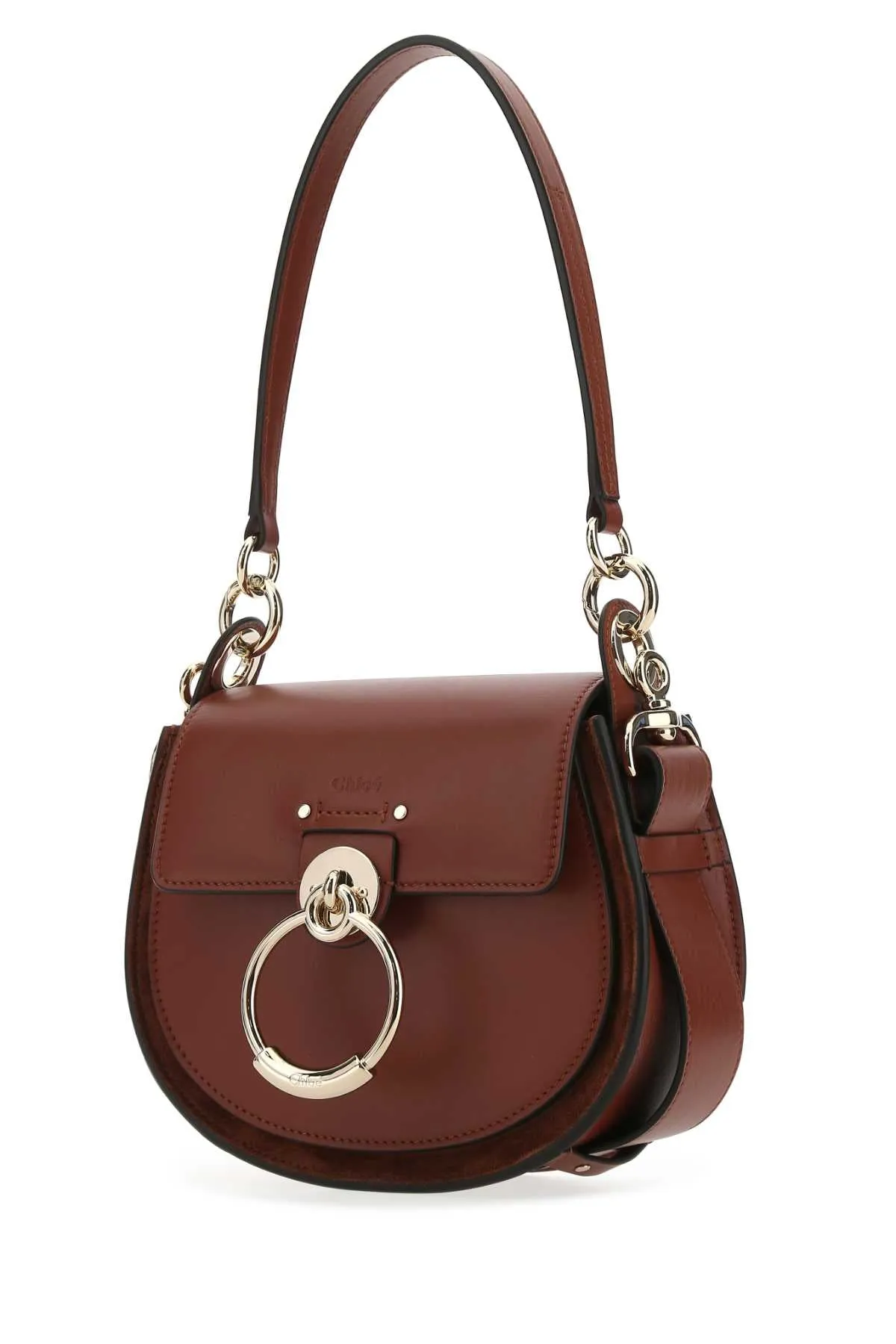 Chlo Tess Logo Embossed Ring Embellished Shoulder Bag