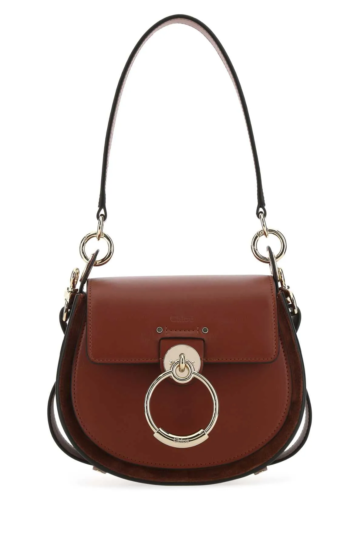 Chlo Tess Logo Embossed Ring Embellished Shoulder Bag