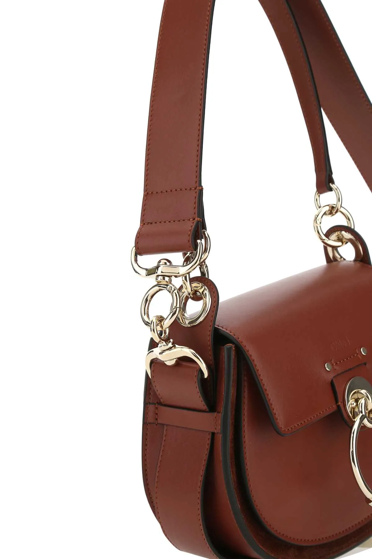 Chlo Tess Logo Embossed Ring Embellished Shoulder Bag