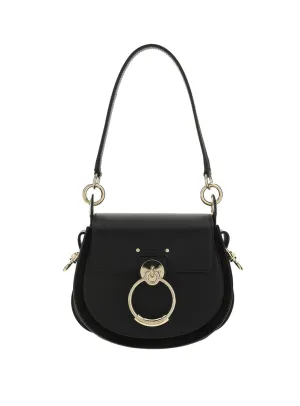Chlo Tess Logo Embossed Ring Embellished Shoulder Bag