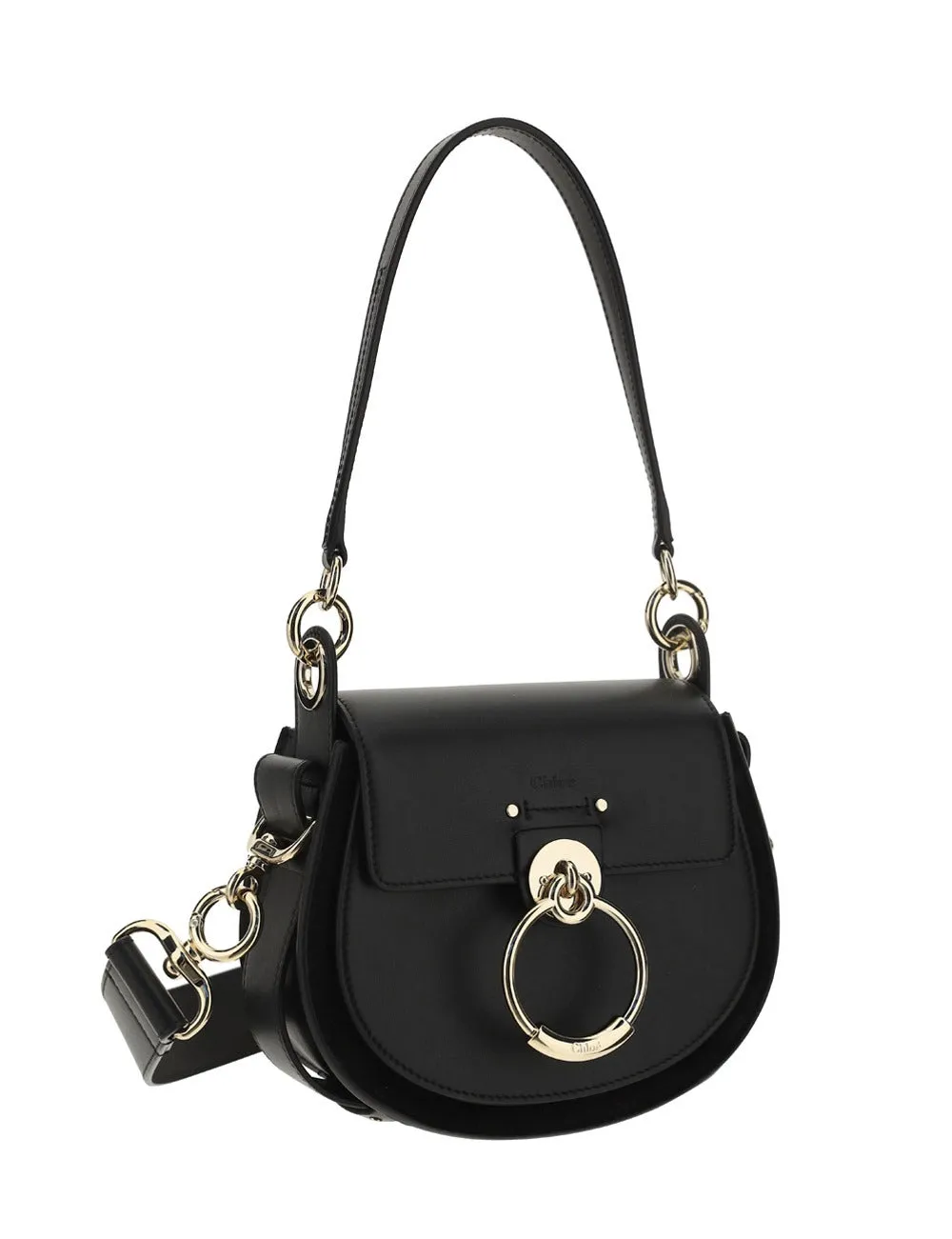 Chlo Tess Logo Embossed Ring Embellished Shoulder Bag