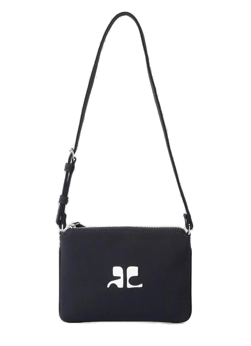 Courrges Logo Printed Zipped Shoulder Bag