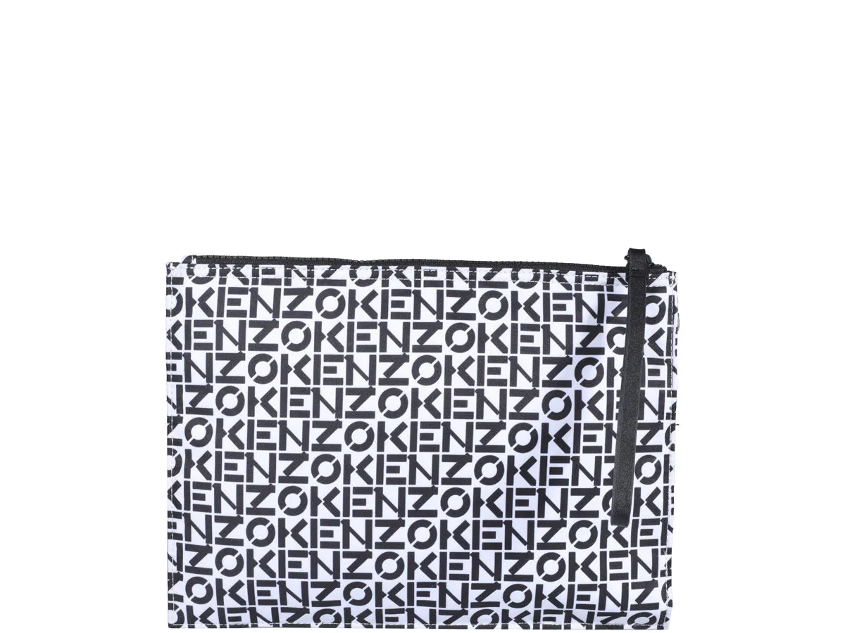 Kenzo Allover Logo Printed Zipped Large Clutch Bag