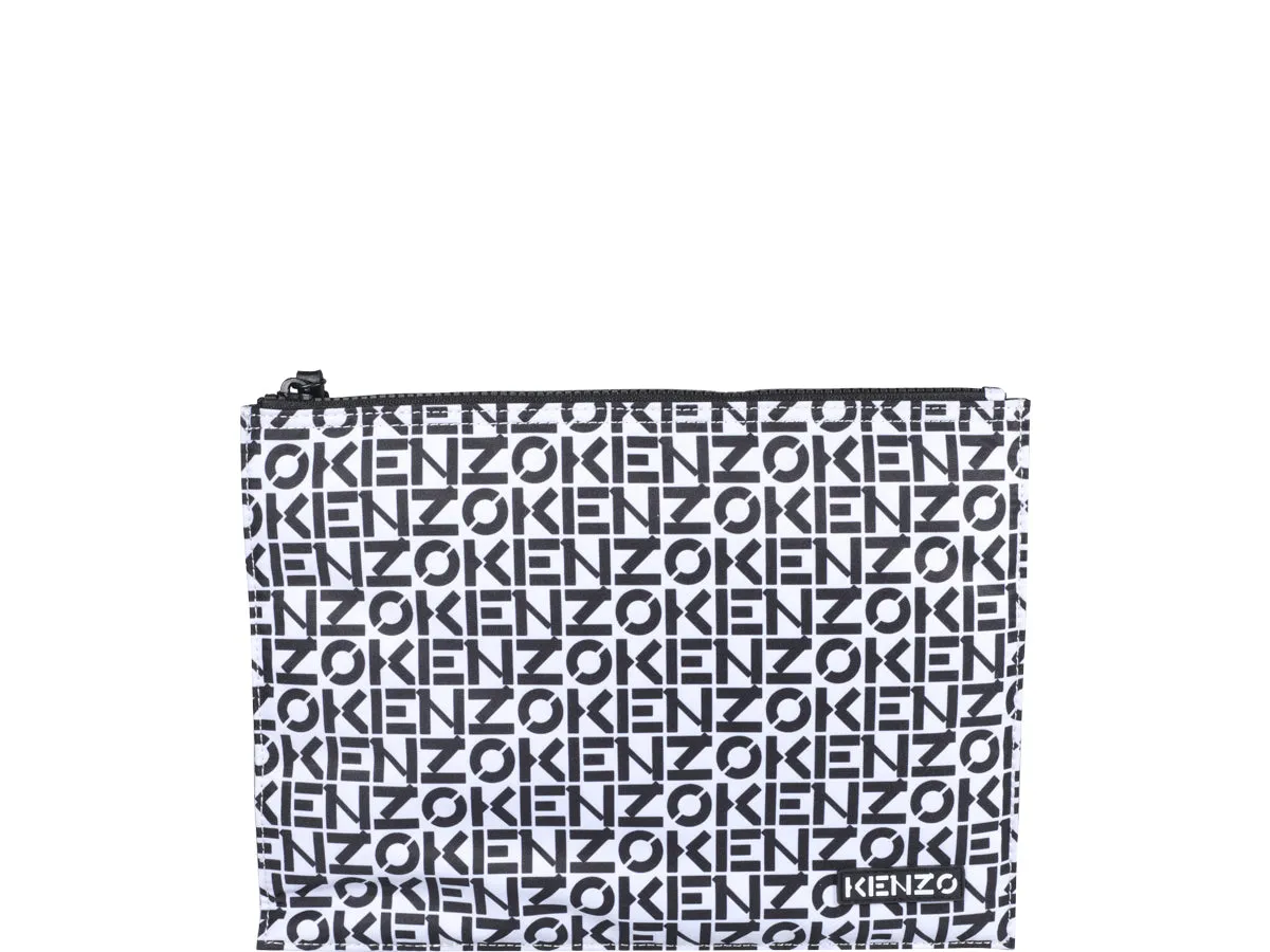 Kenzo Allover Logo Printed Zipped Large Clutch Bag