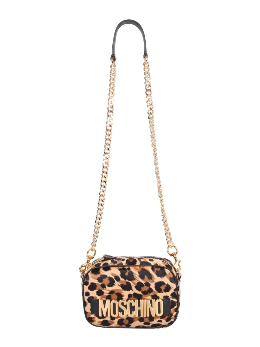 Moschino Logo Plaque Leopard Print Crossbody Bag