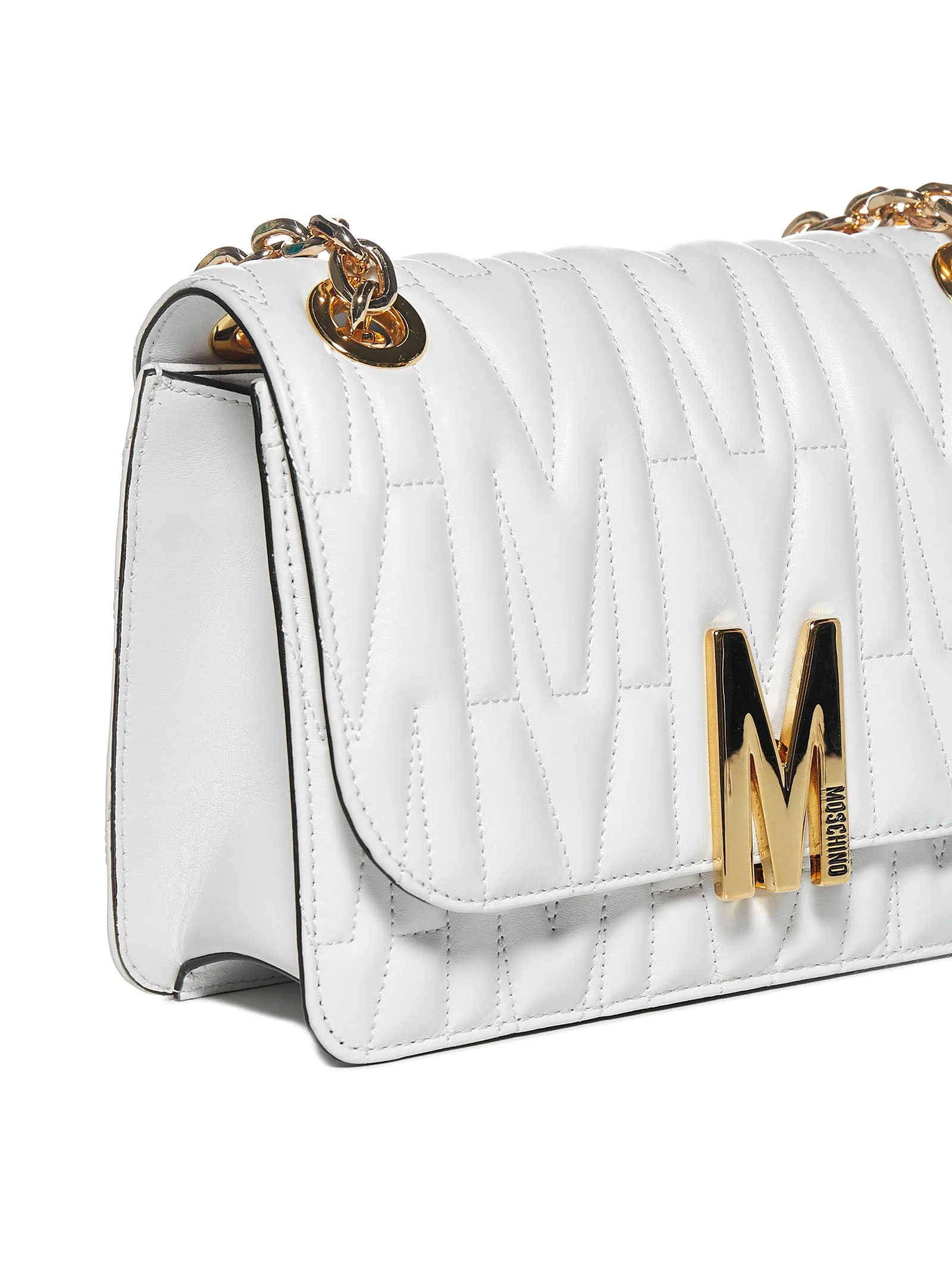 Moschino Logo Plaque Quilted Shoulder Bag