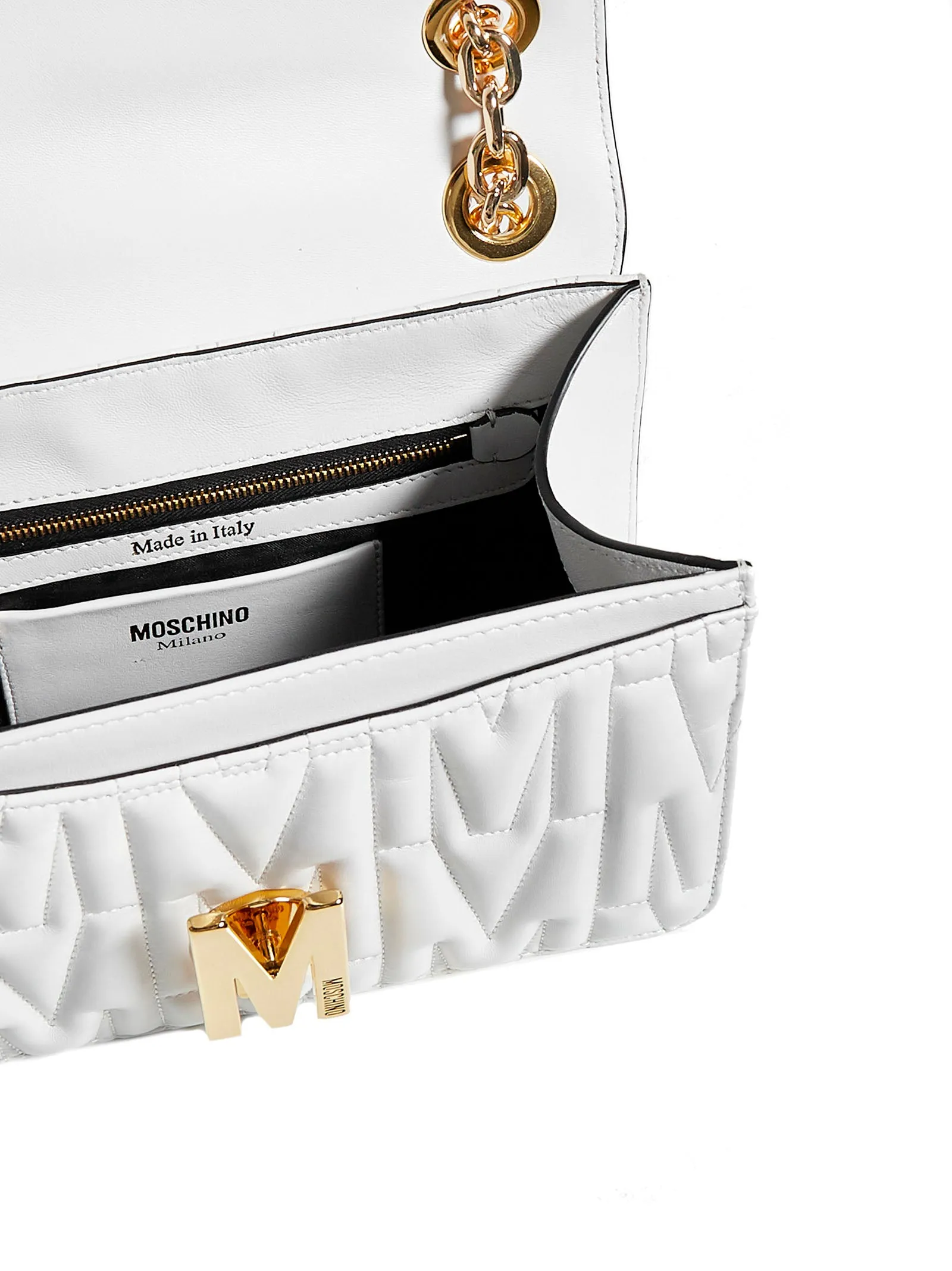 Moschino Logo Plaque Quilted Shoulder Bag