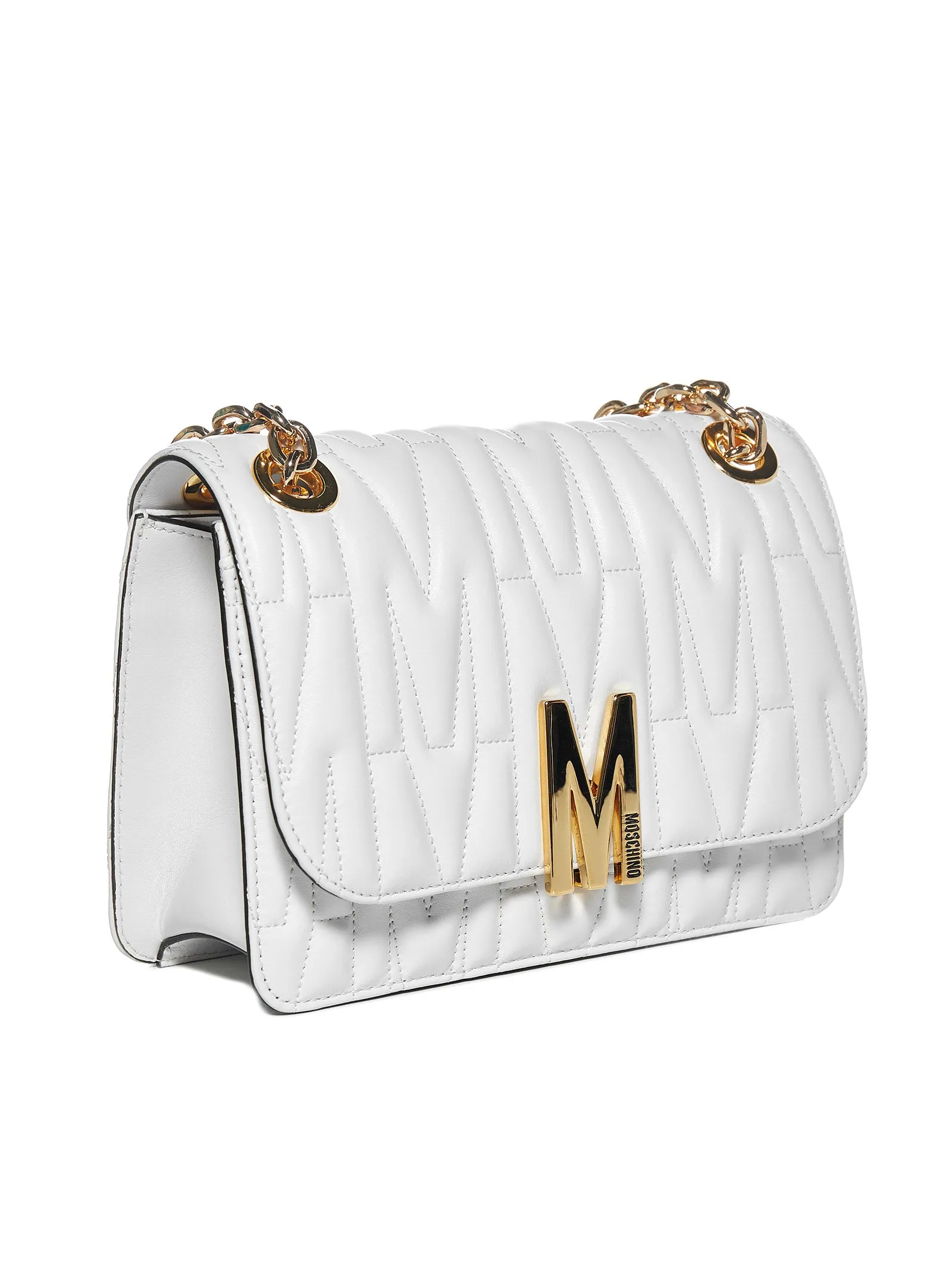 Moschino Logo Plaque Quilted Shoulder Bag