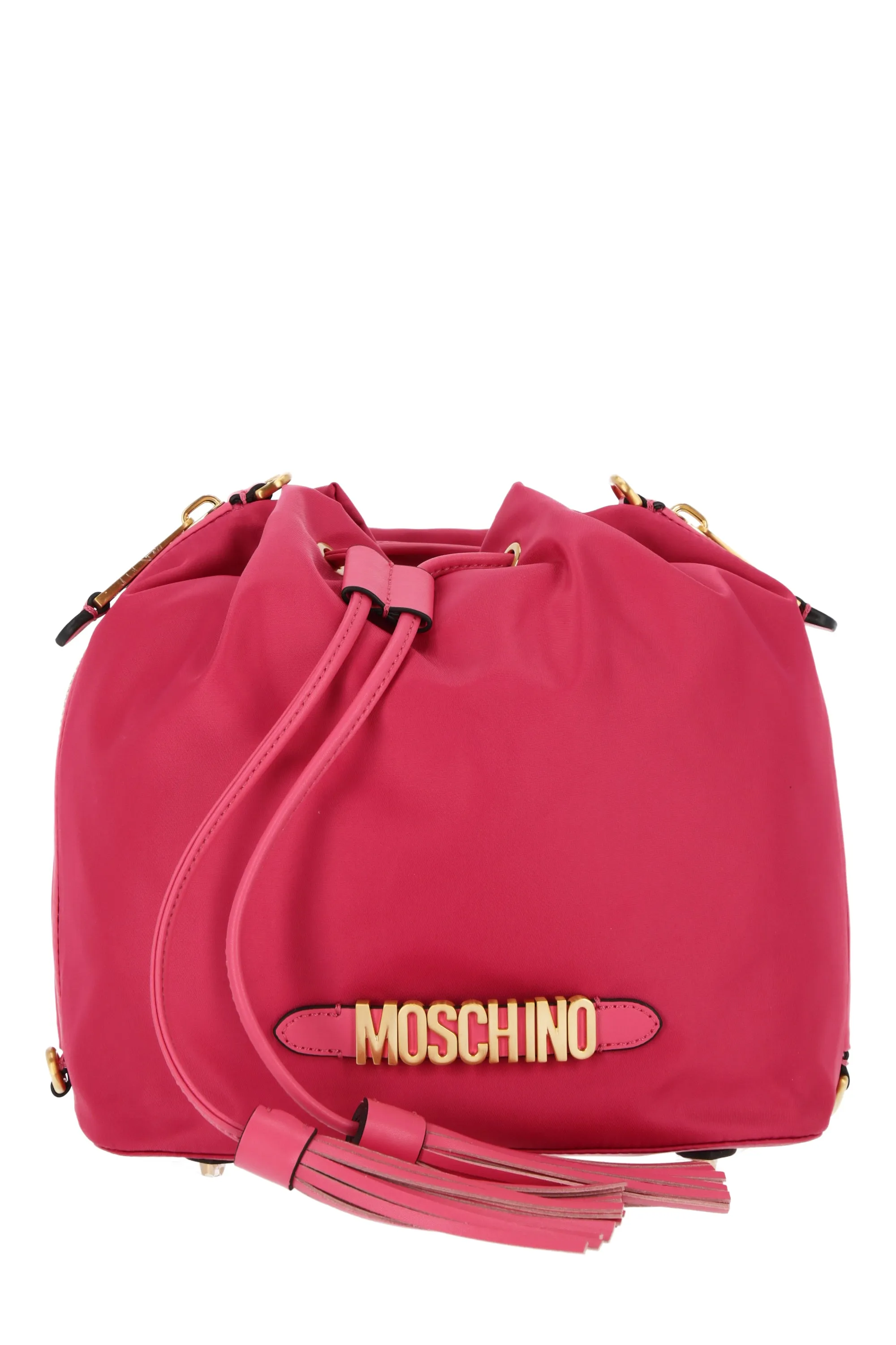 Moschino Logo Plaque Tassel Detailed Bucket Bag