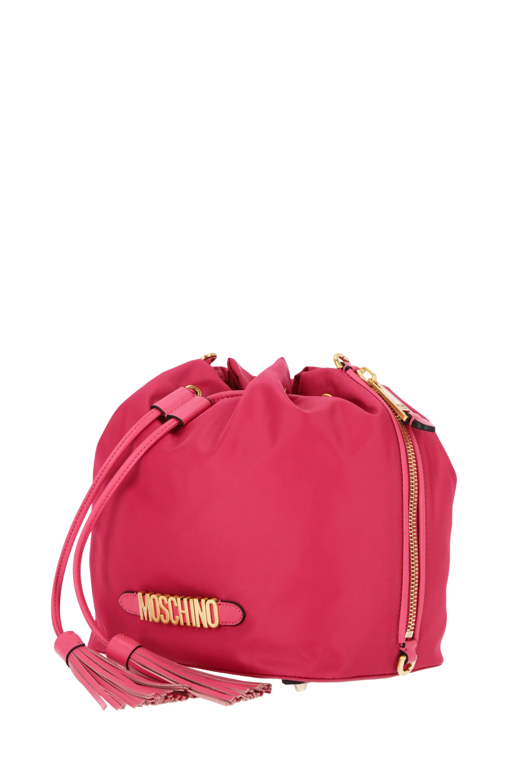 Moschino Logo Plaque Tassel Detailed Bucket Bag