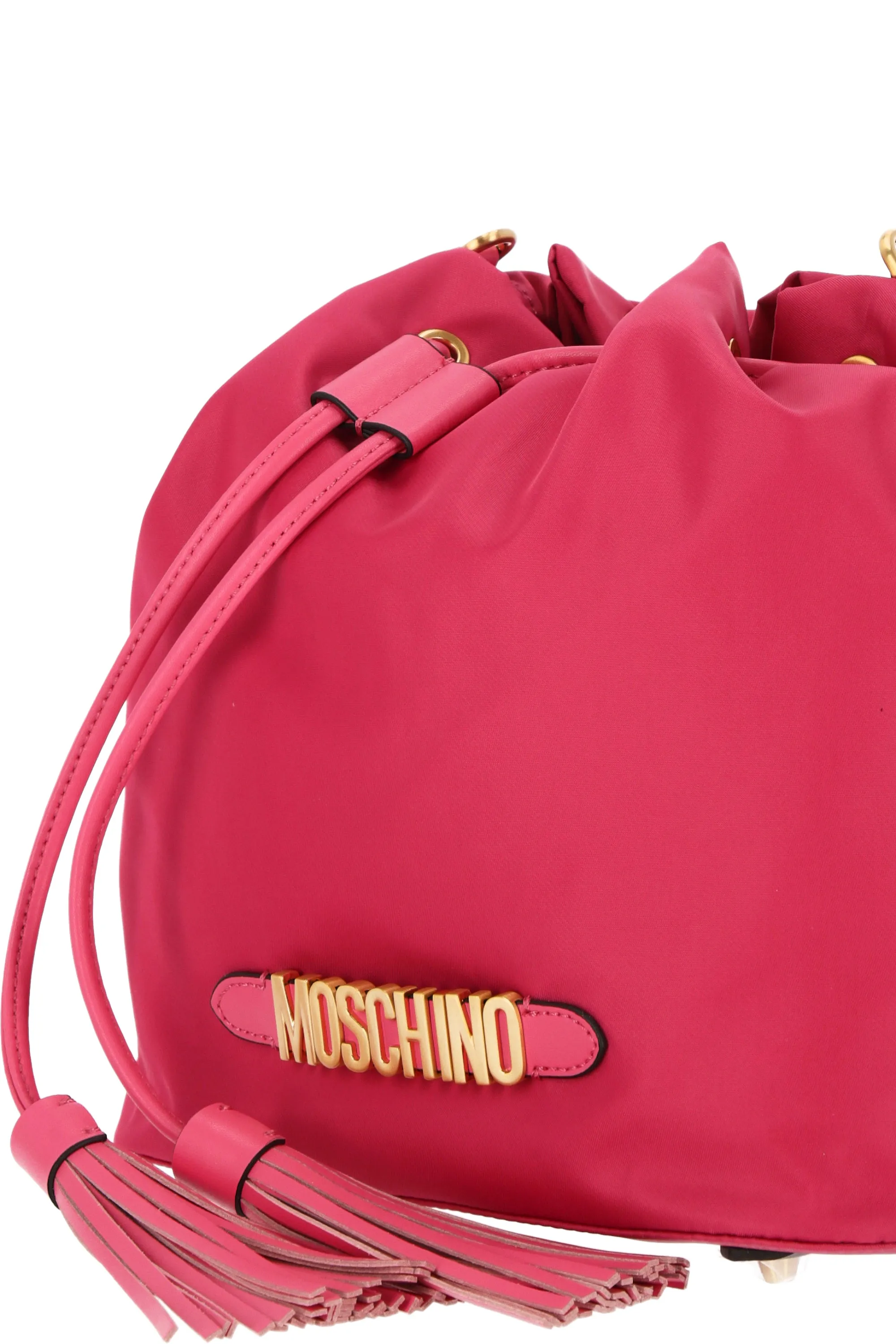 Moschino Logo Plaque Tassel Detailed Bucket Bag