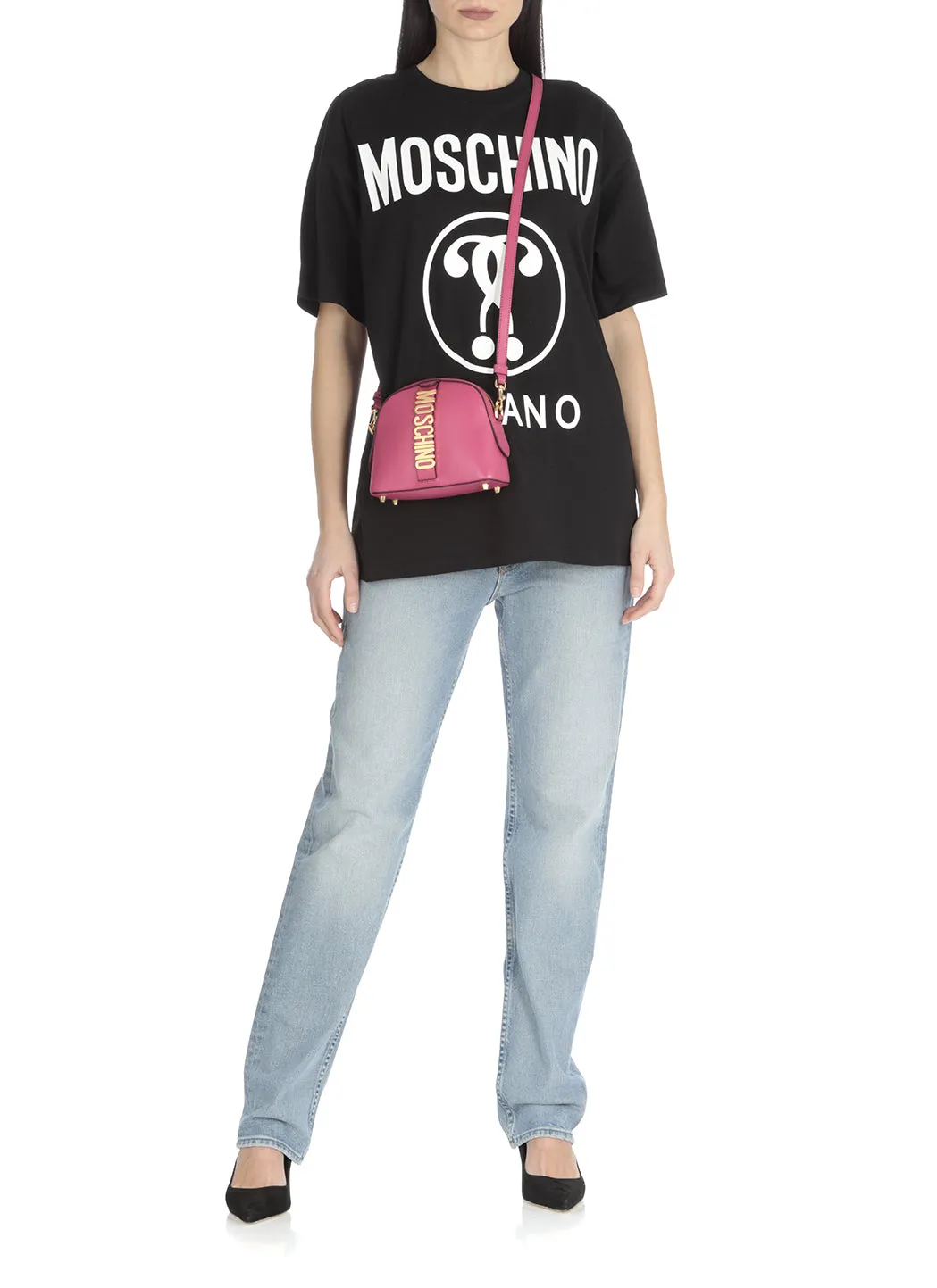 Moschino Logo Plaque Zip-Up Crossbody Bag