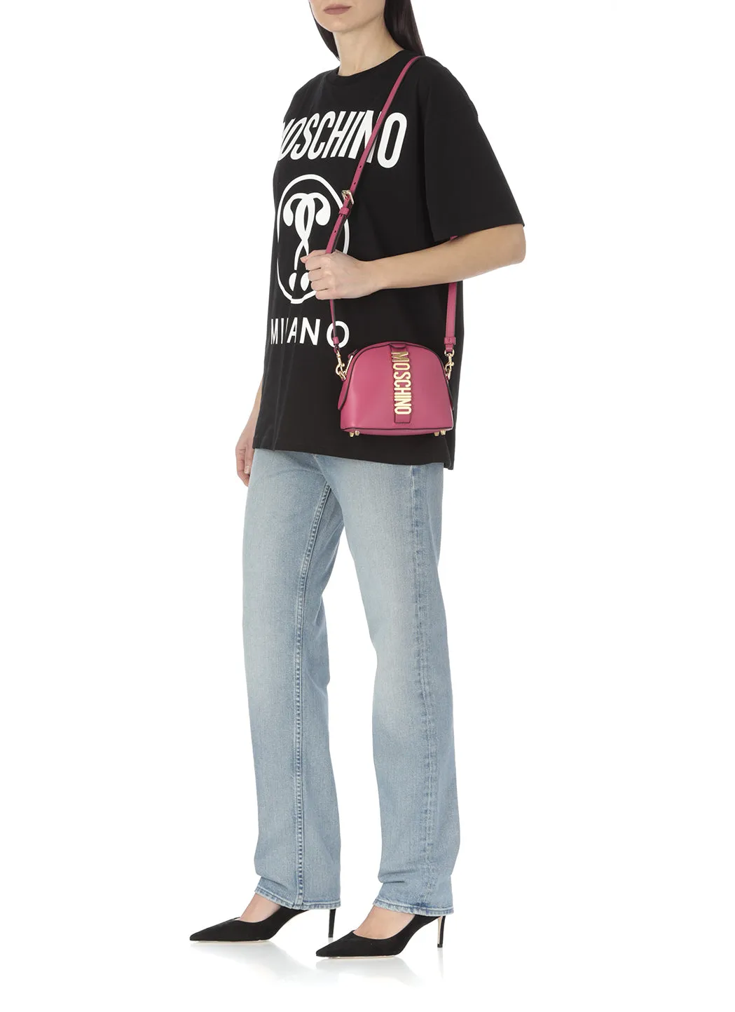 Moschino Logo Plaque Zip-Up Crossbody Bag