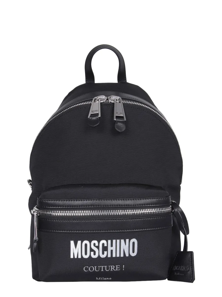 Moschino Logo Plaque Zipped Backpack
