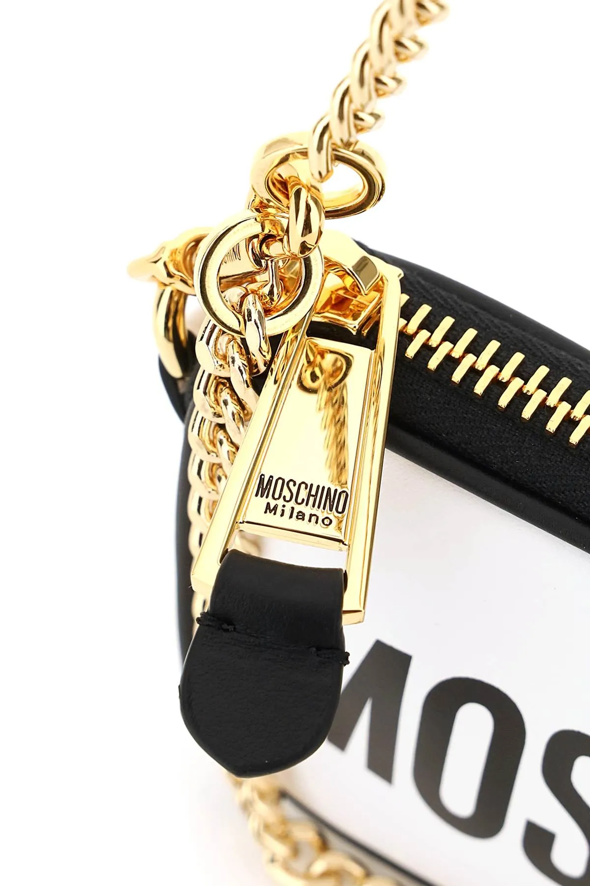 Moschino Logo Printed Chained Shoulder Bag
