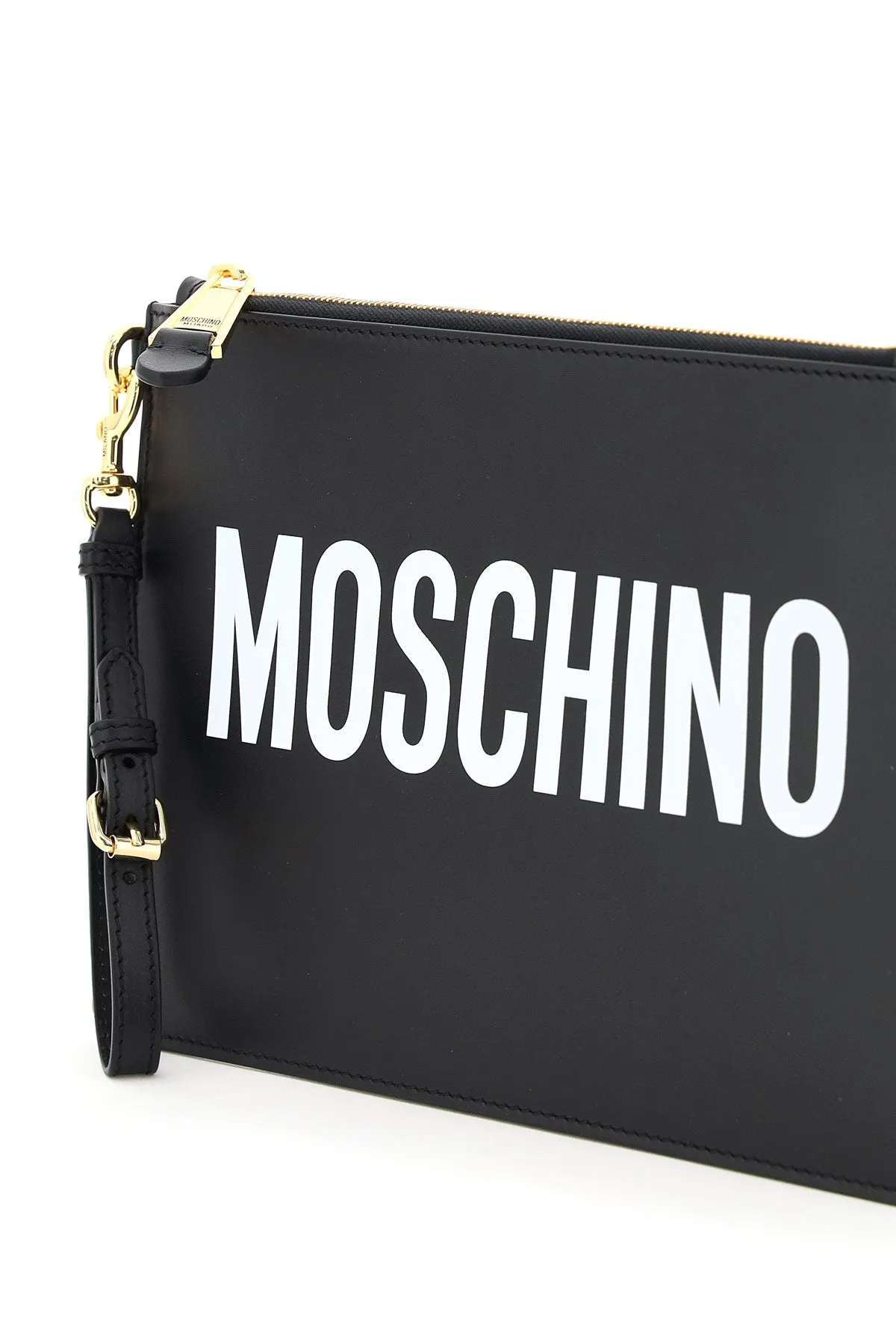 Moschino Logo Zipped Clutch Bag