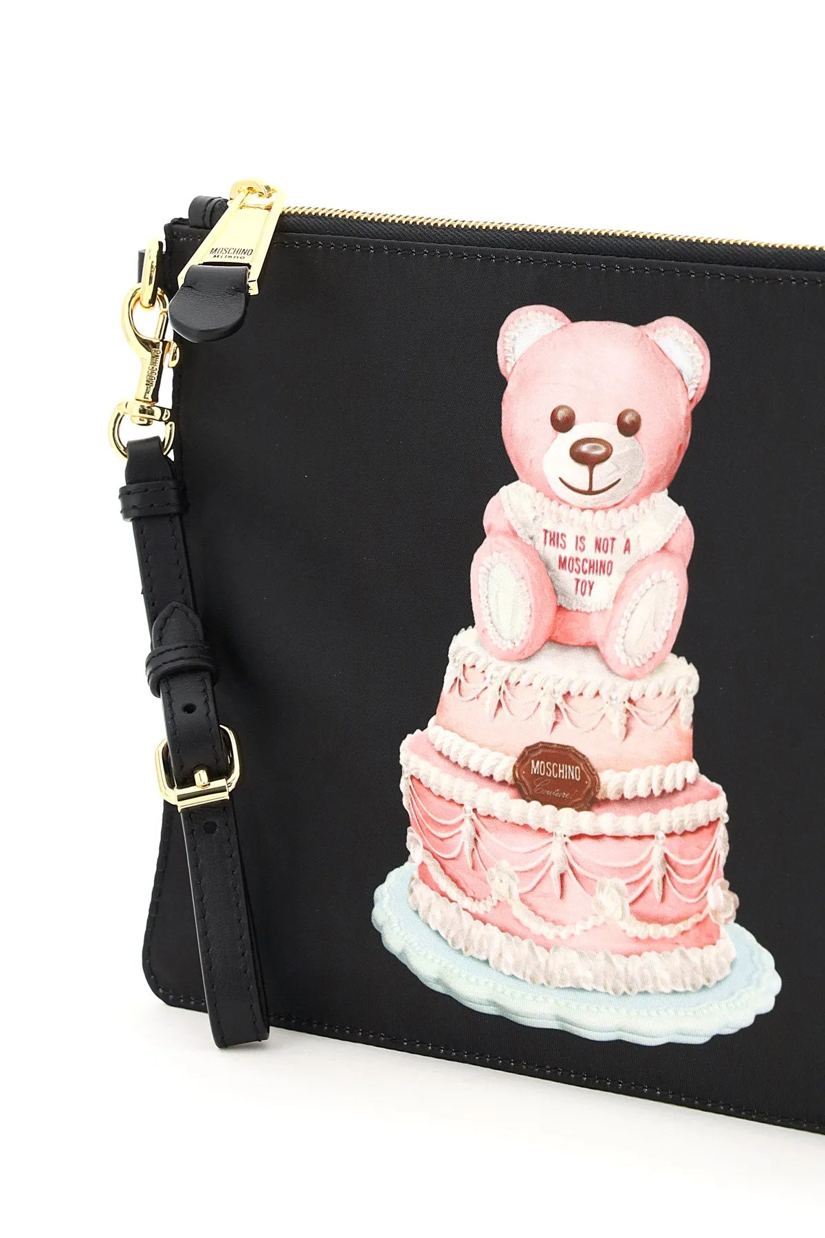 Moschino Teddy Print Zipped Clutch Bag