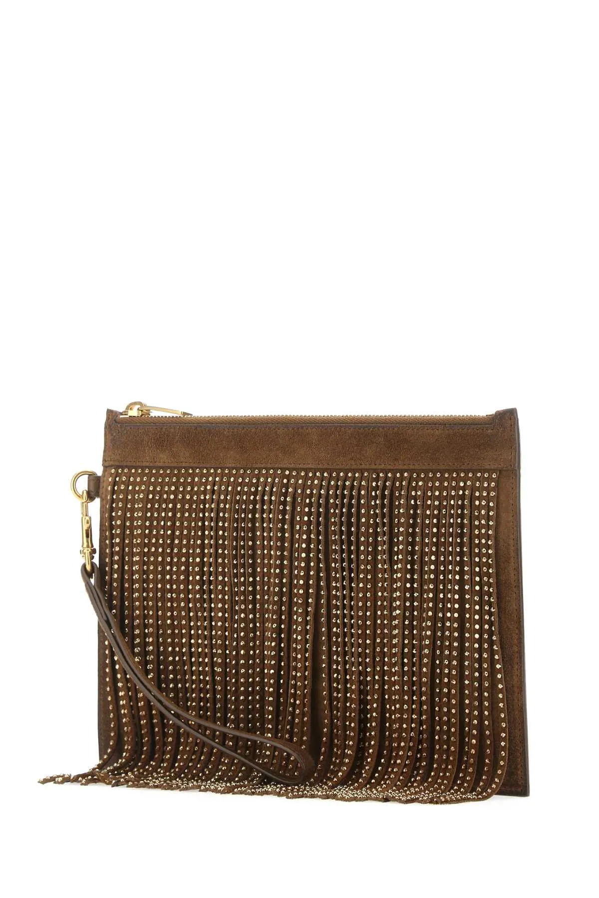 Saint Laurent Embellished Suede Clutch Bag