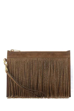 Saint Laurent Embellished Suede Clutch Bag