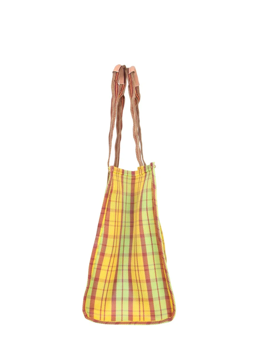 Tory Burch Ella Logo Patched Checked Tote Bag
