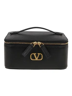 Valentino VLogo Plaque Pebbled Make-Up Bag
